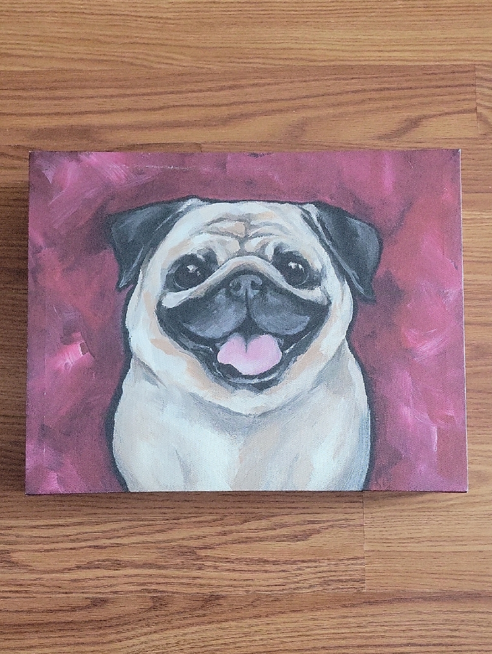 Smiling Pug Canvas Art in Pink and Cream